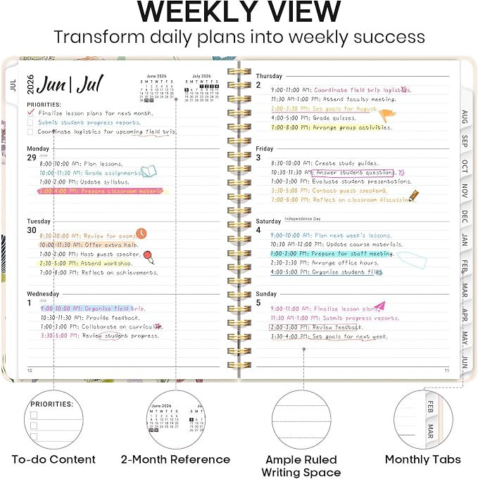 Academic Planner 2026-2027, Weekly and Monthly Calendar Book, July 2026 – June 2027, Hardcover Planner with Tabs, Perfect for Teachers, Students, Women & Men, A4 (8.5" x 11") - Sea Shell
