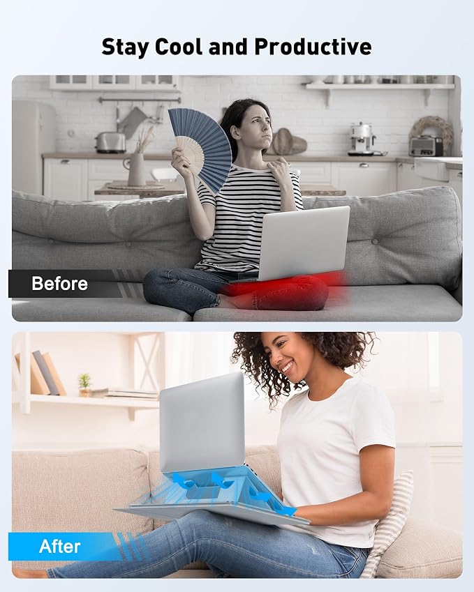 AboveTEK Adjustable Laptop Lap Desk, 3 Ergonomic Angles, PU Leather Non-Slip Surface, Heat Shield, Retractable Mouse Pad, Portable Laptop Lap pad for Bed, Sofa, Travel (Light Gray)