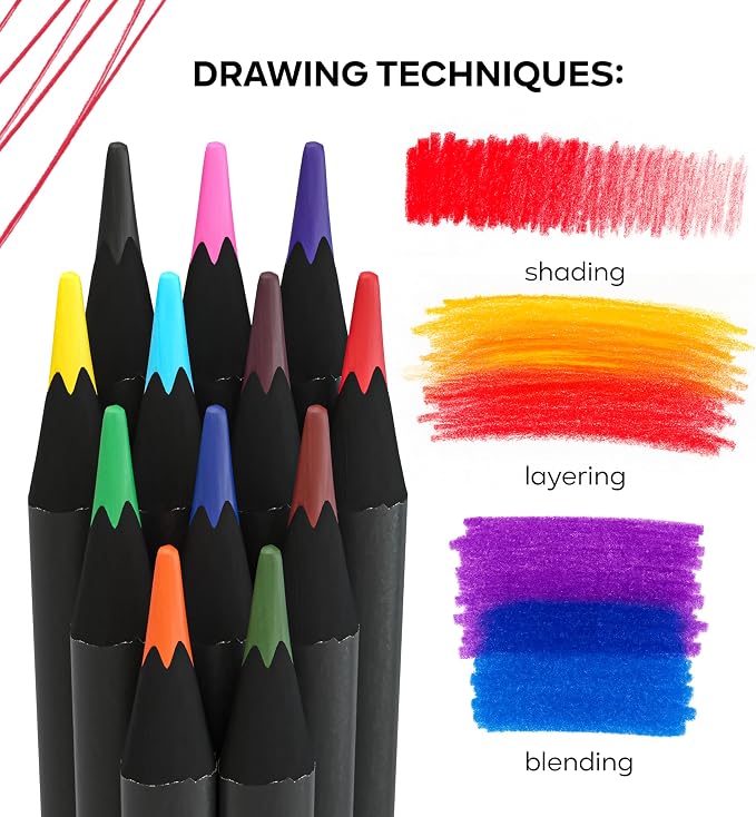 Blackwood Colored Pencils Set – 24 Soft Core Triangular Colored Pencils, Premium Black Wood, Pre-Sharpened, 3mm Lead for Drawing, Sketching & Coloring