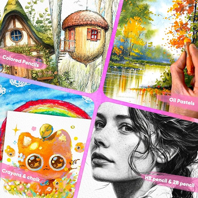 128 Sheets Watercolor Paper,7"x10" Water Color Paper, Art Supplies for Kids | 140lb/300gsm Cold Press Art Paper Artist Acrylic Painting Supplies for Watercolors, Paint Set, Colors, Sketchbook, Journal