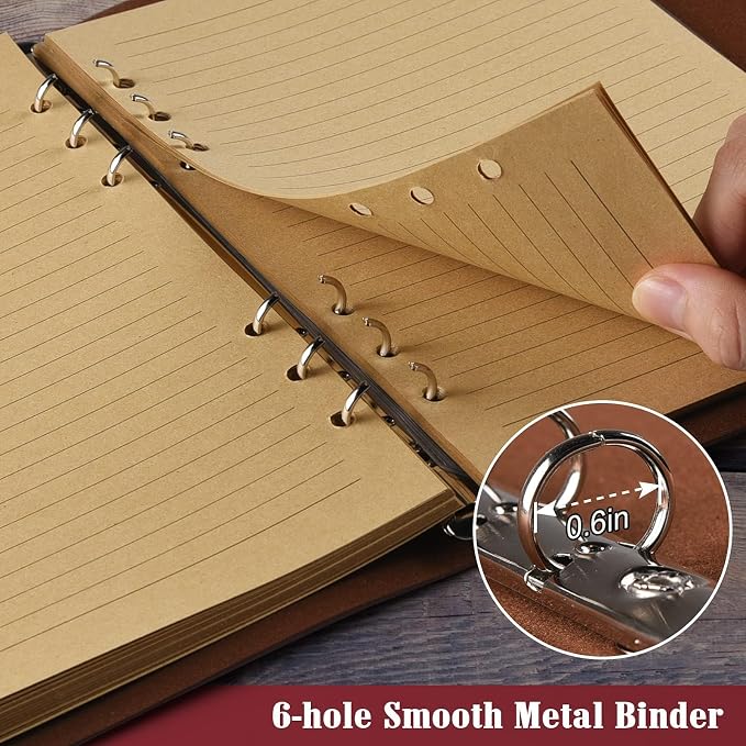 OMEYA Leather Journal Notebook, Refillable Writing Journal Diary Planner for Women Girls (Red, A5-9.3''×6.3'')