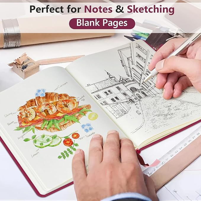 PERCUN Blank Journal Notebook, A5 Hardcover Sketchbook, 140 Pages 5.9"×8.5" | Leather Unlined Notebook for Drawing & Writing, Travel Diary, Art Journal for Men Women, School & Work