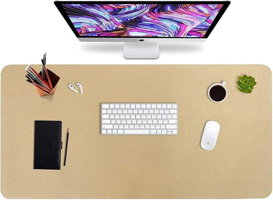 HofferRuffer Desk Pad, Office Desk Protector Mat, Waterproof Desk Mat for Desktop, Dual Side Use Faux Leather Desk Pad for Keyboard and Mouse for Office and Home (Gold, 31.5" x 15.8")