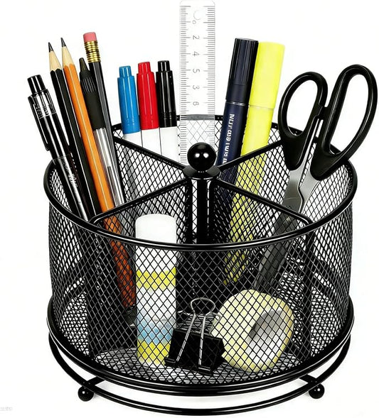 Rotating Pencil Holder for desk,Desk Pen Organizer | 360-Degree Rotating Pen Holder,Mesh Pen Holder for desk,4 Compartments,for Art Supplies/Marker /Desk Organizer