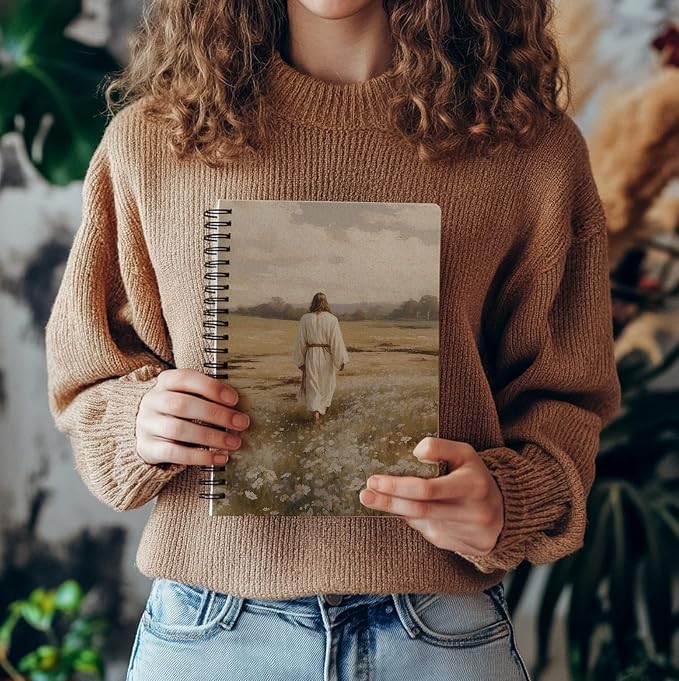 bitCNY Christian Art Notebook 5.5x8.3 Inches – Jesus Walking in the Field Journal, Peaceful Faith-Inspired Spiral Notebook
