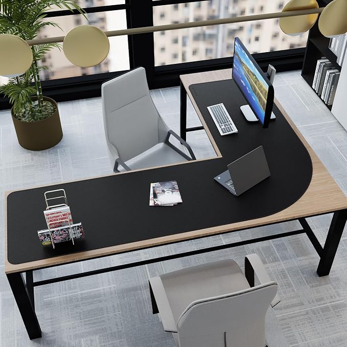 Chihein PU Leather L-Shaped Desk Mat 61" x 80.7" x 23.6" Black | Large Corner Desk Pad Protector, Dual-Side Mouse Pad, Waterproof & Stainproof Worksurface, Non-Slip Base for Office Home