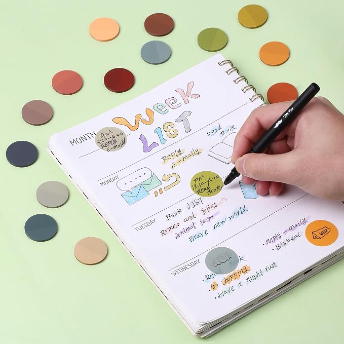 Mr. Pen- Round Transparent Sticky Notes, 1.1” Diameter, 14 Pads, 560 Sheets | Colorful, Water-Resistant See-Through Sticky Notes & Fineliner, Smooth Writing, Note Tabs for Bible Journaling, Studying