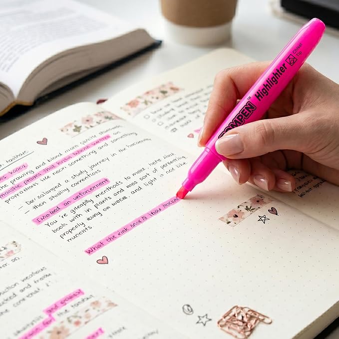 Highlighters Pink 48 Pack,Bible Highlighters No Bleed–Bulk Chisel Tip Highlighter Markers Set for School,Office,Study,Journaling–Smear-Free,Quick Dry–Fluorescent Pens for Teachers Students