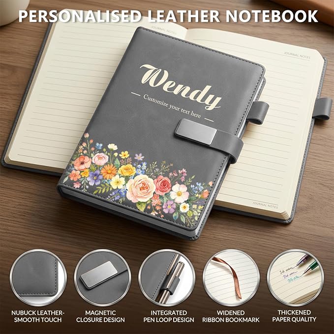 Custom Journal Notebook with Name and Text - Personalized Leather Journal - UV Printing A5 Hardcover Executivenotebooks for Work - Personalized Gifts for Employees, Bosses, Teachers - Business Gifts