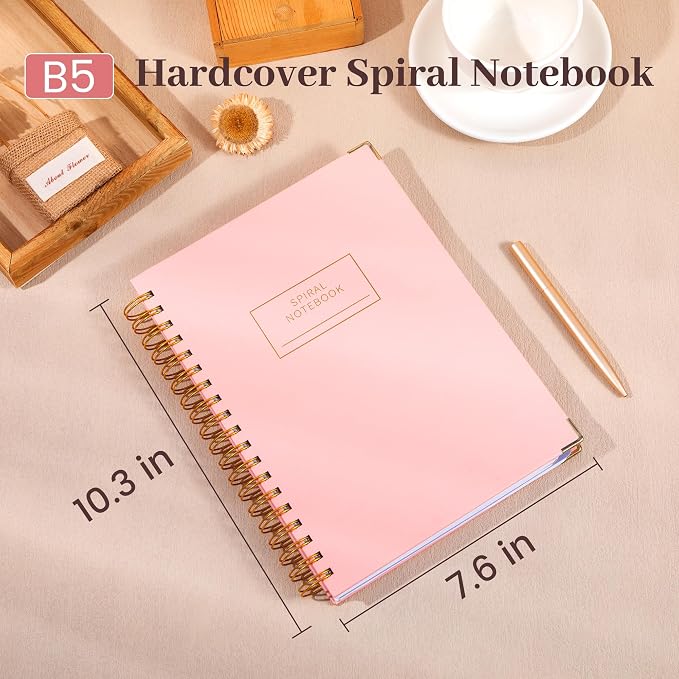 Yoment Hardcover Spiral Notebooks for Work School, B5 Journal Notebook with Tabs Dividers, Multi 5 Subject Notebook College Ruled, 240 Pages Lined Journal for Women, Pink
