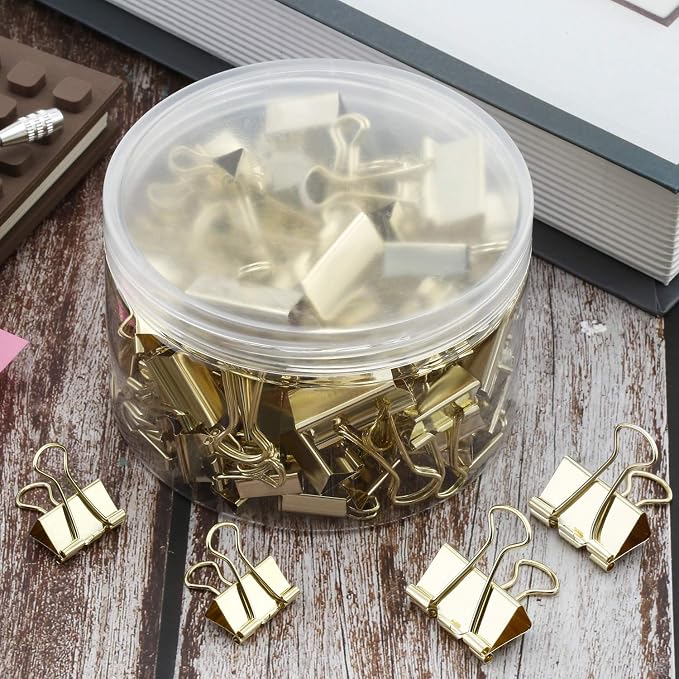 TecUnite 150 Pcs Binder Clips Assorted Sizes Gold Paper Clamps Clips Large Medium Small Office Supplies