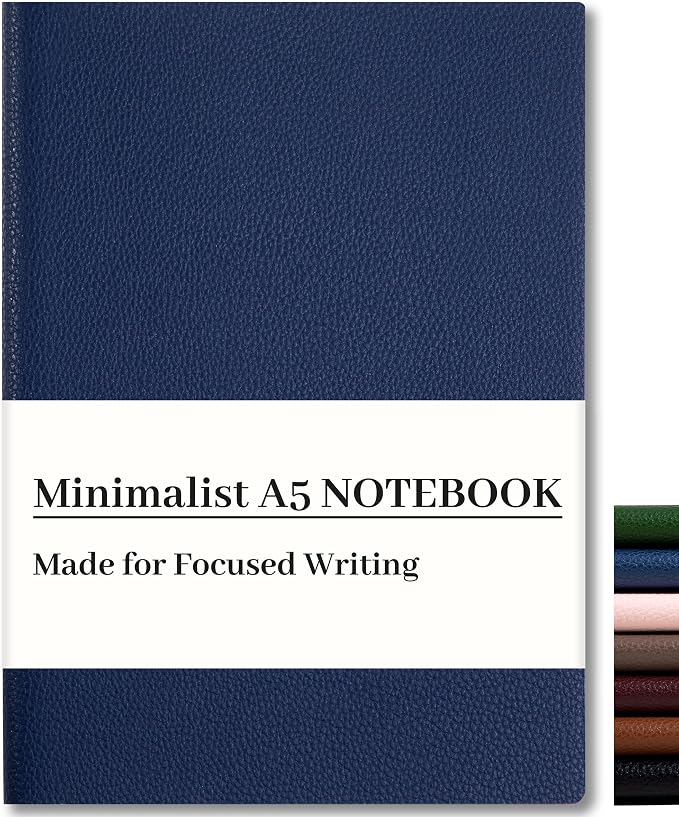 CAGIE Lined Journal Notebook for Men & Women,176 Pages A5 Medium Size, Softcover Leather Journals for Writing, College Ruled Notebook for Work & School, 100 GSM Thick Paper (5.7'' x 8.3'') (Navy Blue)