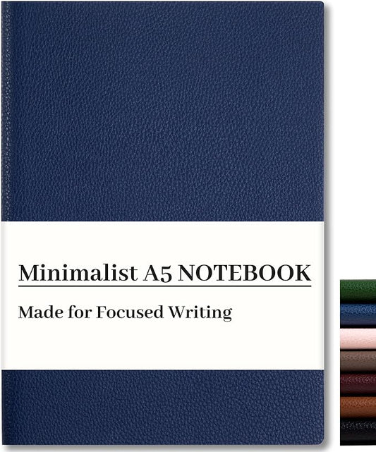 CAGIE Lined Journal Notebook for Men & Women,176 Pages A5 Medium Size, Softcover Leather Journals for Writing, College Ruled Notebook for Work & School, 100 GSM Thick Paper (5.7'' x 8.3'') (Navy Blue)