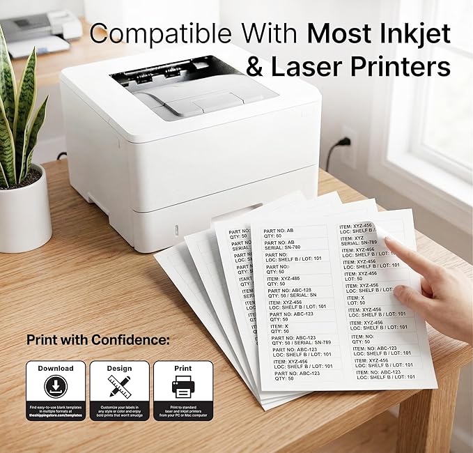 3 7/16" X 2/3" Matte White Printable Labels (250 Sheets, 7500 Stickers) File Folder, Address, Mailing Labels for Laser & Inkjet Printers - Spartan Industrial Template R012