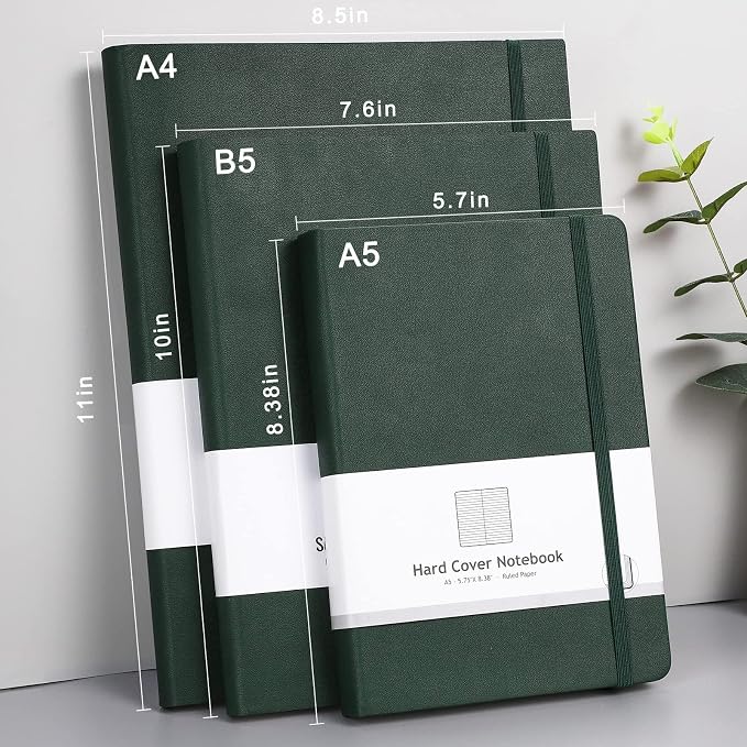 AHGXG College Ruled Notebook, 320 Pages, Large Journal A4 (8.5''×11') | Thick Lined Notebook for Note Taking, 100GSM Paper, Leather Softcover, for Women Men (Green)
