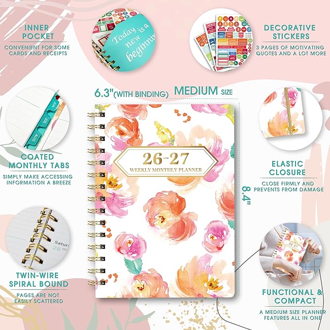 Planner 2026-2027 Weekly and Monthly Calendar Planner Jul 2026-Jun 2027 | Academic Planner with Stickers,Tabs and Pocket,Teacher Student Planning book Ideal for Office School Supplies,6.3" x 8.5"
