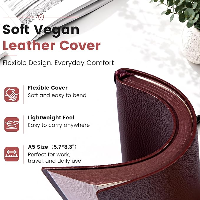 CAGIE Lined Journal Notebooks 3 Pack, 176 Pages Each, A5 Softcover, College Ruled, 100 GSM Thick Paper, for Work, Writing, School (Brown, Black, Burgundy) (5.7'' x 8.3'')
