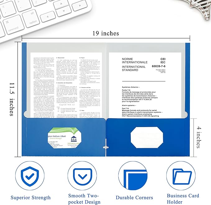 Zzrywuty File folders with Pockets,Blue Two folders for documents,100 Pack Paper Folders with Card Slot,Letter Size,School Students,Business,Home and Office Workers