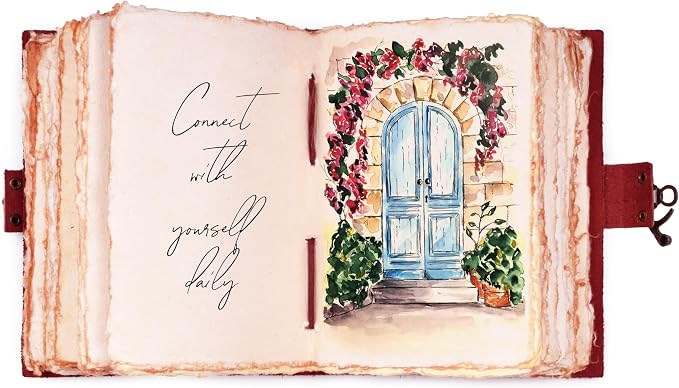 LEATHER VILLAGE Leather Bound Vintage Journal for Women & Men - Book of Shadows - Lock Closure - 200 Pages of Antique Deckle Edges Handmade Watercolor Paper - Fuchsia - 7X5 inches