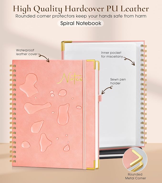 Blank Spiral Notebook Journal 8.5” x 11”, A4 Large Hardcover Sketch Book for Women Men, 100 GSM Blank Paper Drawing Notebook, Spiral Bound Sketchbook for Sketching School Work Note Taking, Pink