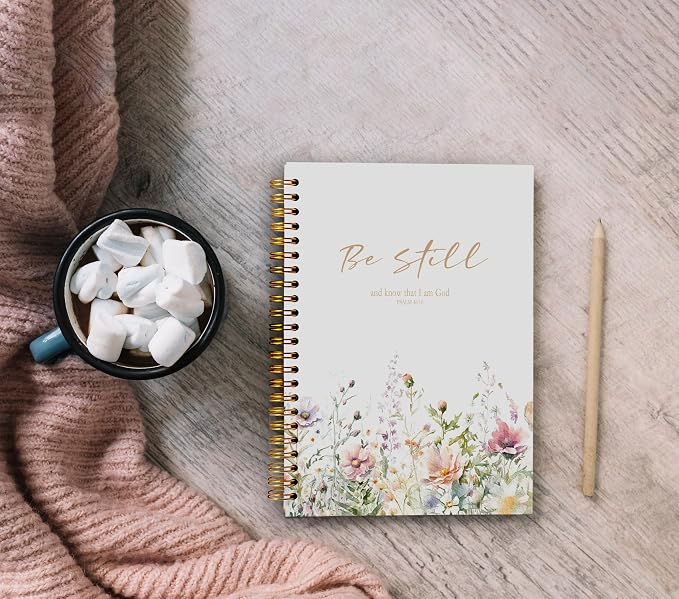 Floral Christian Bible Spiral Notebook Journal 5.5x8.3 Inch | PSALM 46 Be Still and Know That I am God Christian Gifts for Women Notebook Journal Lined Hardcover Spiral Notebook