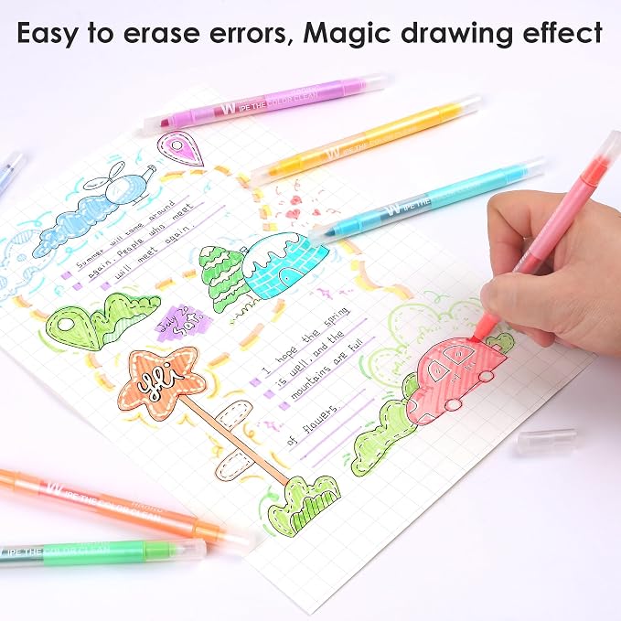 HANKU Erasable Highlighters, 10 Pastel Highlighters Assorted Colors, Dual Tip Cute Erasable Highlighter Pens No Bleed Through for Bullet Journaling, Bible Study, School Office Supplies