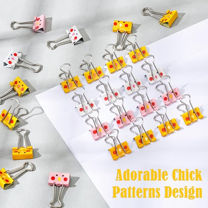 BAYTORY 32Pcs Cute Binder Clips, 3/4 Inch (19 mm) Small Binder Clips | Colored Paper Clip, Paper Clamps for School Teachers Office Supplies (Light Yellow, Dark Yellow, Pink, White)