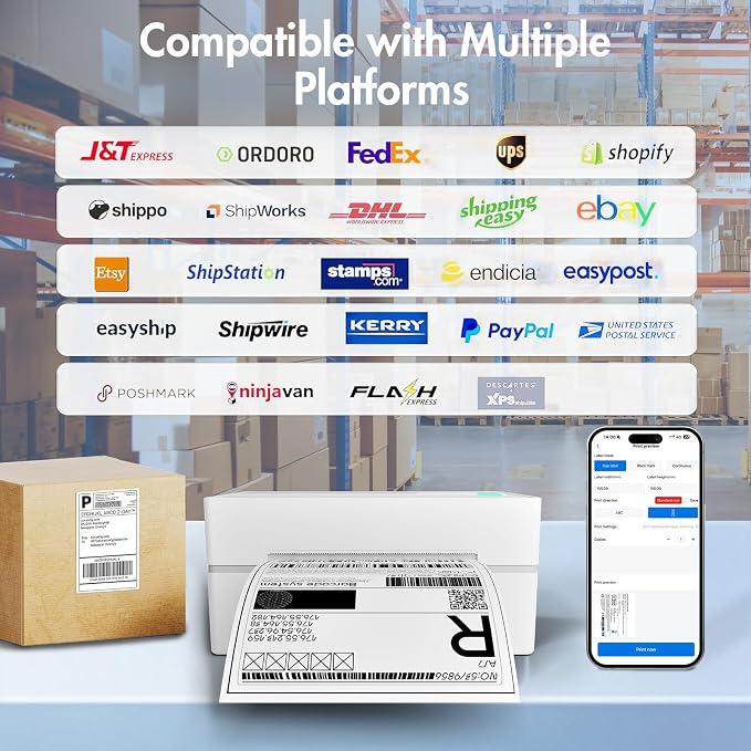 Thermal Shipping Label Printer 4x6 Bluetooth Label Maker for Small Business | Wireless Mailing Shipping Printer for USPS UPS Amazon Shopify Etsy - Compatible with iPhone Android Windows & Mac (White)