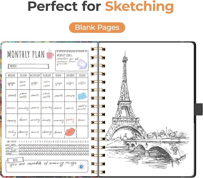 AHGXG Blank Journal Notebook, 160 Pages, A5 Medium Size (5.7'' x 8.3''), Hardcover, 100 GSM Thick Paper, for Sketching, Drawing, Painting (Colourful Tree)