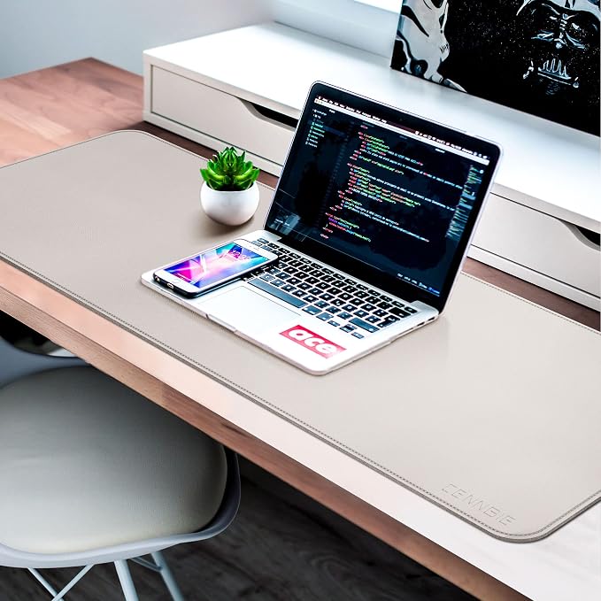 CENNBIE 39.3" x 19.6" Leather Desk mat,Perfect Desk Mate for Office(Cream) | Premium stitched edges resist wear. Easy to clean. Protects desk from spills, stains ,scratches. Smooth glide. Office & home.