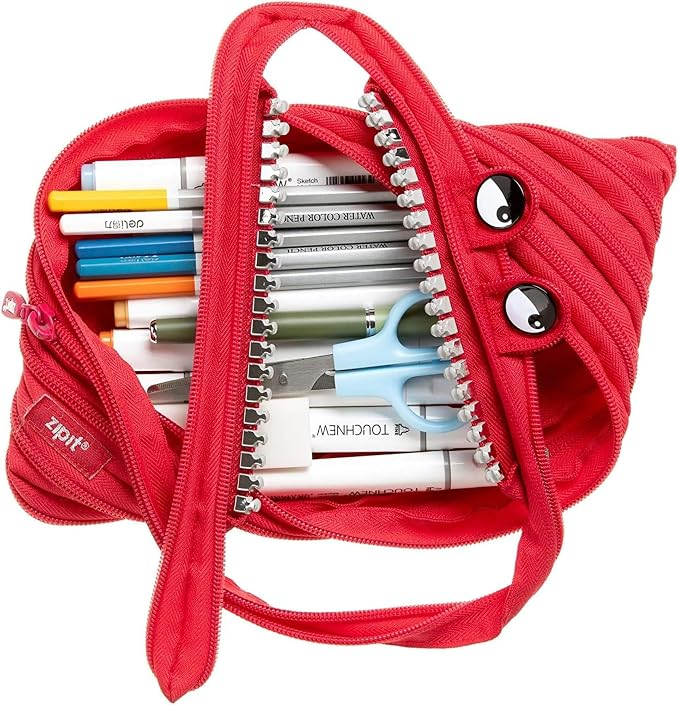 ZIPIT Grillz Large Pencil Case for Kids, Cute Zipper Pouch for Boys Girls and Teens, Stationery Bag for School ,Red