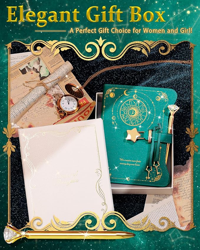 Hoci Poci Diary with Lock and Keys for Girls Gift Ideas, 360 Pages Journal | Elegant Gift Box for Teen Girls, B6 Kraft Pages Refillable Notebook with Pen and Bookmark for Writing, Astro Turquoise