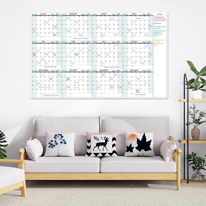Large Dry Erase Calendar for Wall – Yearly Wall Calendar Dry Erase Large | 58"x 37", 12-Month Undated Blank Calendar, Reusable Laminated with 15 Round Stickers, Perfect for Office, Home and Classroom