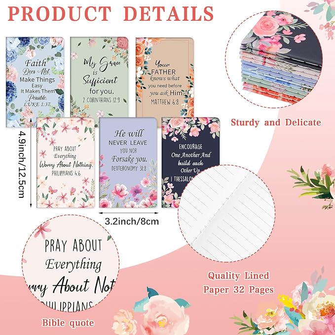 Colarr 12 Sets Christian Bulk Gifts for Women Bible Verse Pens Notebooks Religious VBS Scripture Ballpoint Pens Bookmarks Journal for Easter Sunday School Church Inspirational Supply(Delicate)