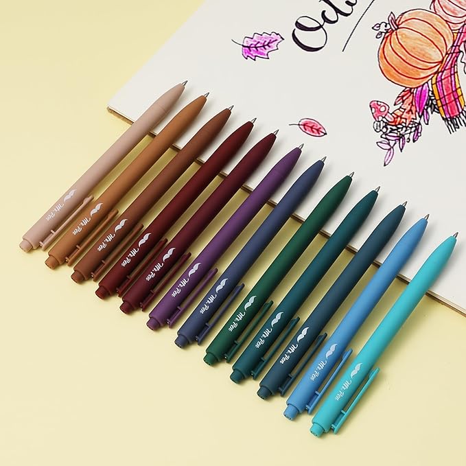 Mr. Pen- Retractable Gel Pens, 12 Pack, Dark Vintage Ink, Fine Point 0.7mm | Fast Dry, Smooth Writing, Cute Pens for Drawing, Writing Planner and School Supplies