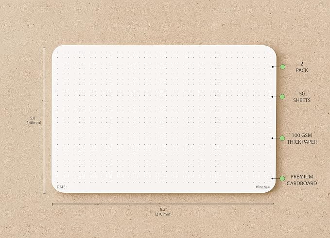 CLEVER SIGNS A5 Dot Grid Notepad – 2 Pack (5.8" x 8.3") – Medium Dotted Memo Desk Pads, Premium Paper with Cardboard Back Support – Mouse Pad Notepad, Ideal for Note-Taking, Planning, Sketching & Journaling