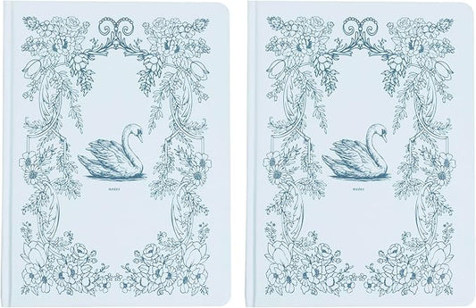 Pearhead Hardcover Journal Notebook 6x8 – Blue Swan College-Ruled Writing Journal with 200 Lined Pages for Notes, Work & Journaling (Pack of 2)
