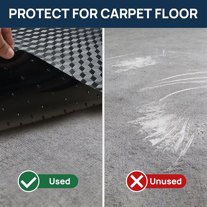 Chair Mat for Low Pile Carpet 36" x 48" PVC Office Carpet Protector, Black | Studded Back Grip, Smooth Chair Rolling, Protects Carpet from Wheel Wear, Home Office Gaming Use
