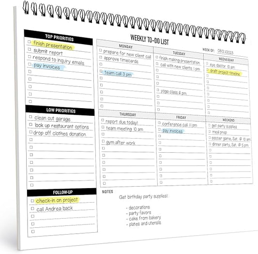 Weekly Planner To Do List Pad - 8.5x11" 52 Sheets Spiral - Desk Notepad | with Multiple Sections, Undated Planning Notebook Checklist, Todo List Agenda Plan, Notebook for Work