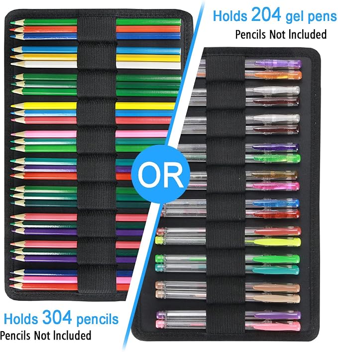 YOUSHARES Colored Pencil Case 304 Slots Pen Case Organizer with Handy Wrap & Zipper, Multilayer Holder for Prismacolor Colored Pencils & Gel Pen (Red Pink Rose)