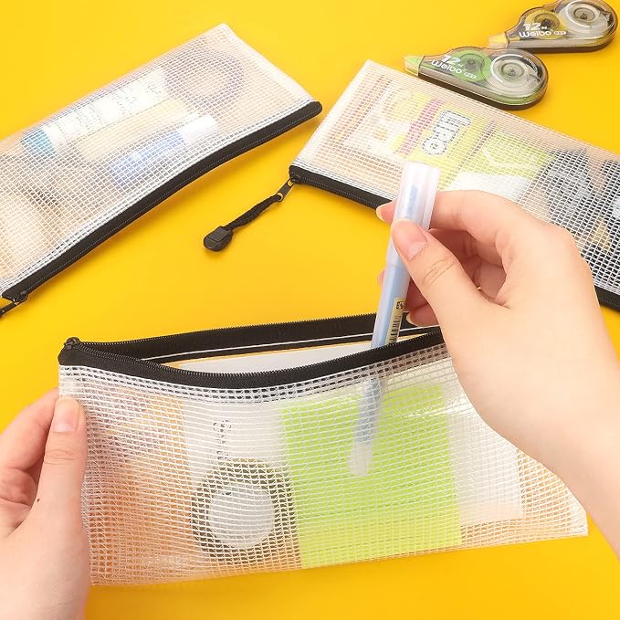 Tamaki 10 Pack Small Mesh Zipper Pouch Bags A6 Size, Black | Waterproof Zipper Bags Pouches for Organization Office Supplies