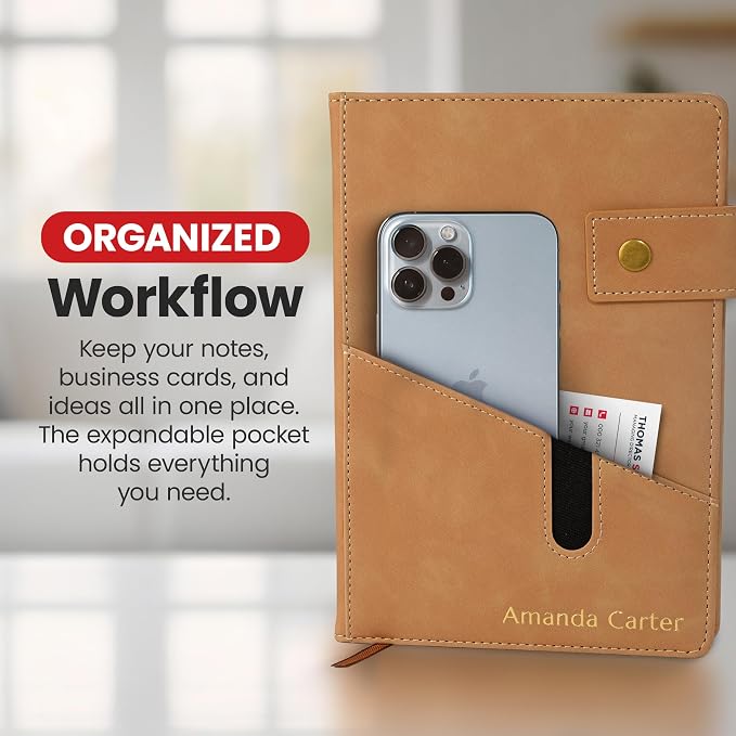 Promot Personalized Notebook - A5 Lined Leather PU Journal Notebook (Tan) | Premium Leather-Look Cover, Smooth Lined Writing Pages, Durable Everyday Design, Elegant Professional Appearance