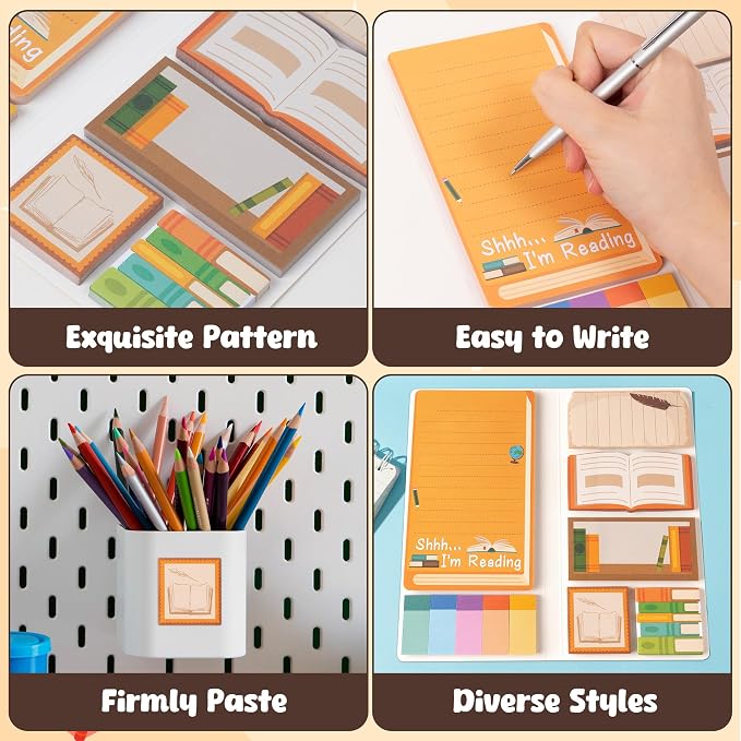 B1ykin Sticky Notes Set - 550 Sheets Writing Pad Funny Book Lovers Design | Self-Stick Notes Pages, Teacher Appreciation Gift, School Office Supplies, Shhh I’m Reading Design