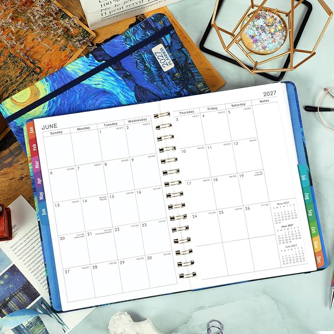2027 Planner – Weekly ＆ Monthly Planner 2027, Jan.2027 - Dec.2027, 6.4" x 8.5", 2027 Calendar Planner with Tabs, Hardcover, Strong Binding, Thick Paper, Back Pocket, Elastic Closure, Inner Pocket
