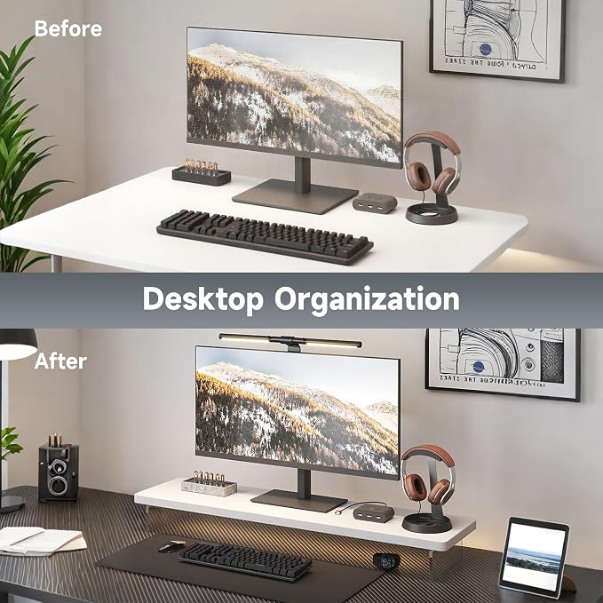 Computer Monitor Stands, Wood & Acrylic Computer Monitor Stand, Desk Monitor Stand Underneath Storage For Office, Home, School Supplies, 15.7" L (White)