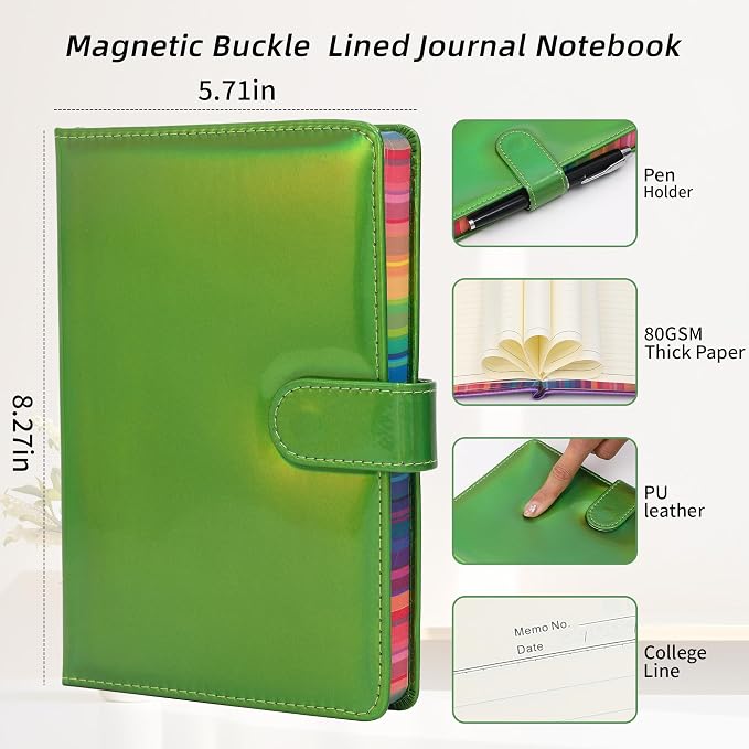 Magnetic Closure Buckle Journal Notebook 360 Pages Macaron Thick Lined Notebooks 5.9x8.3 Soft Leather Journals Magnetic Diary Writing Supplies Work Note Taking Diary(Macaron Purple)