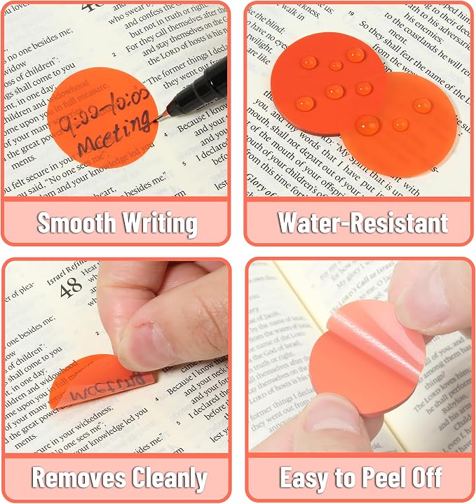 Mr. Pen- Round Transparent Sticky Notes, 1.1” Diameter, 14 Pads, 560 Sheets | Colorful, Water-Resistant See-Through Sticky Notes & Fineliner, Smooth Writing, Note Tabs for Bible Journaling, Studying