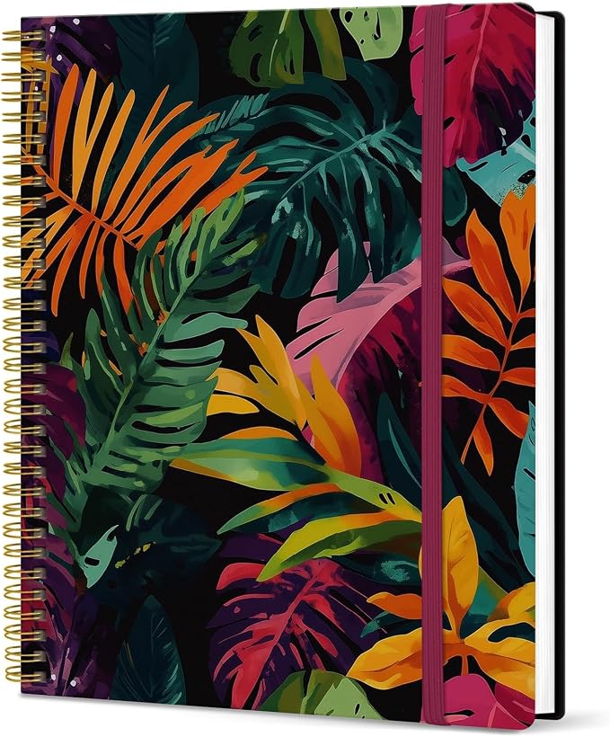 Taja Large Spiral Lined Journal for Women, 8.5" x 11" Notebooks for Work Collge Ruled, A4 Aesthetic Cute Journaling Notebooks for Writing, Plastic Cover, Tropical Palms
