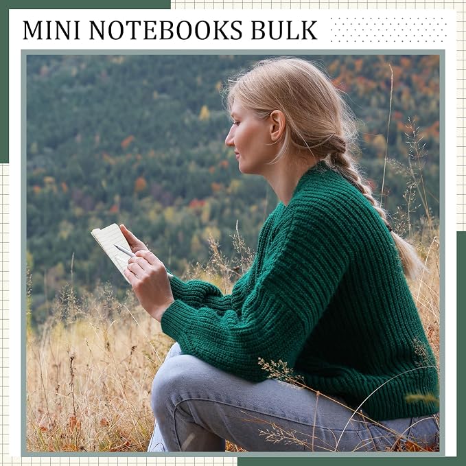 Outus 36 Pcs Pocket Notebook Mini Journal 2.5" x 4" Kraft Paper Mini Notepad Bulk Softcover Pocket Notepad Memo Diary Subject Notebooks for Student Travel School (Green,Blank Cover)
