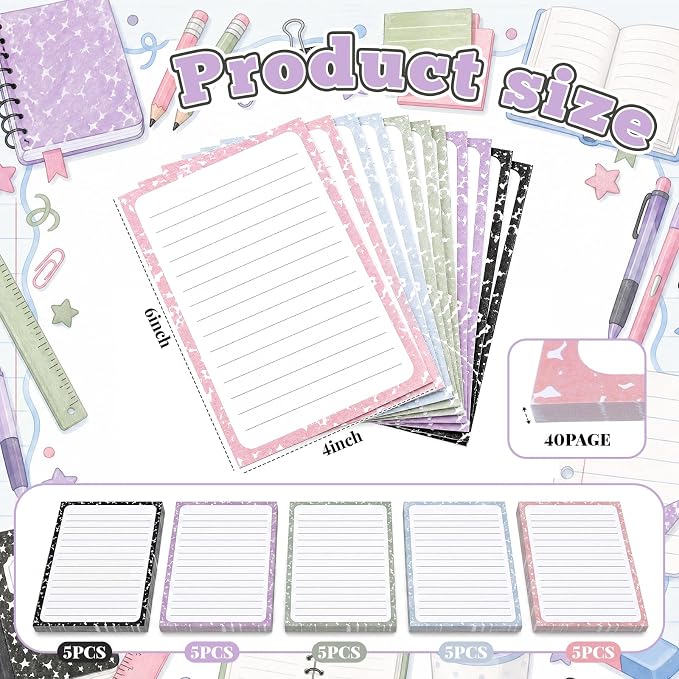 Eaasty 24 Pack Composition Lined Sticky Notes 4 x 6 Inch 40 Sheets Composition Self Stick Note Pads Bulk Back to School Sticky Notes with Lines Post on Desks Windows Door for Teacher Student Office